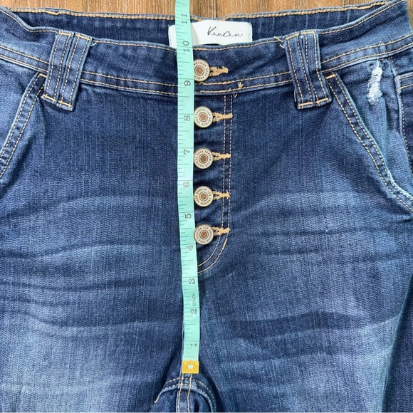 KanCan High-Rise Super Flare Jeans Button Raw Hem dark blue - Picture 5 of 10